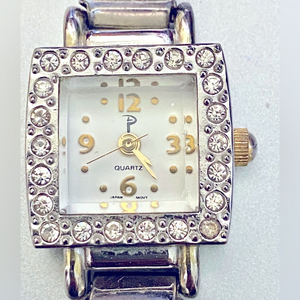 PL804S Silver Rhinestones Framed Square Vintage Ladies Watch